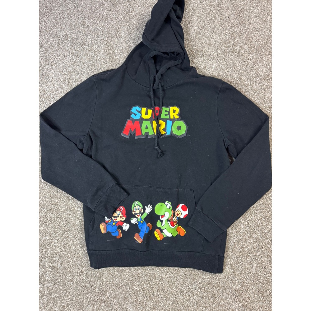 Nintendo Super Mario Bros Graphic Hoodie Black Mario Luigi Yoshi Toad Small
